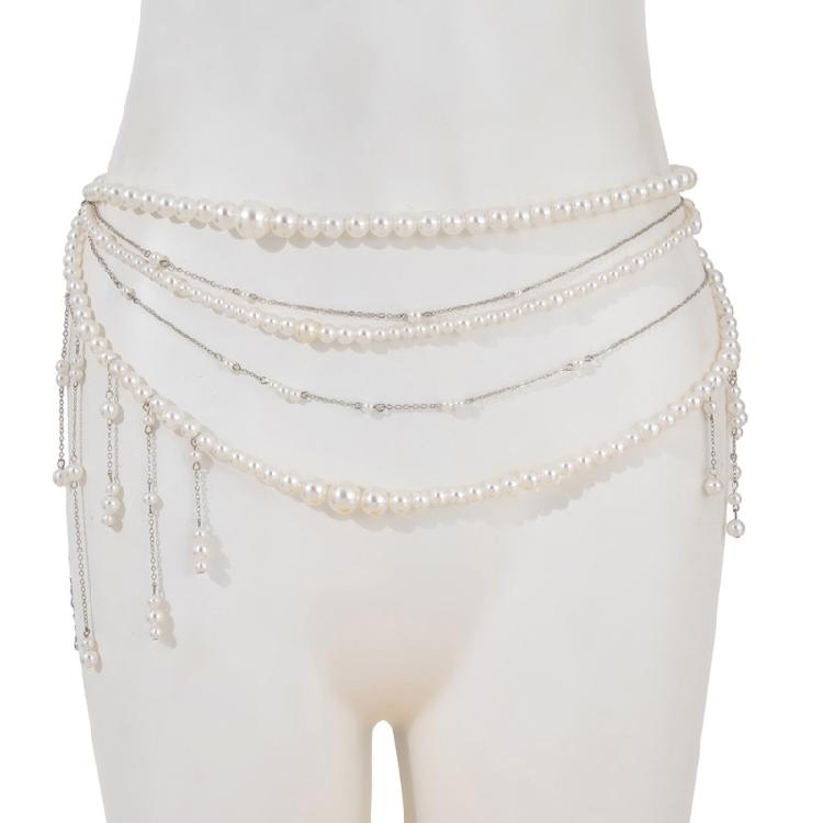 Stylish Women's Imitation Pearls Waist Chain Fashionable Adjustable Bikini Chain Party Body Jewelry for Women Girls