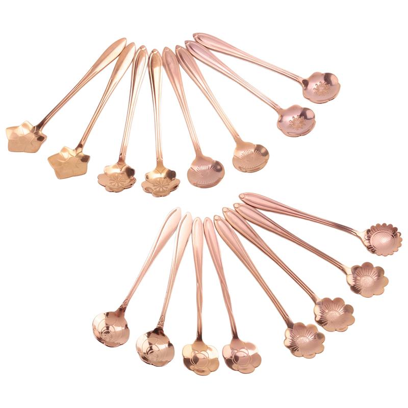 

Good-16 Pcs Set Stainless Steel Flower Coffee Spoon Dessert Sugar Ice Cream Stirring Tea Milkshake Spoon Set For Tableware Kitch рожевий колір золота