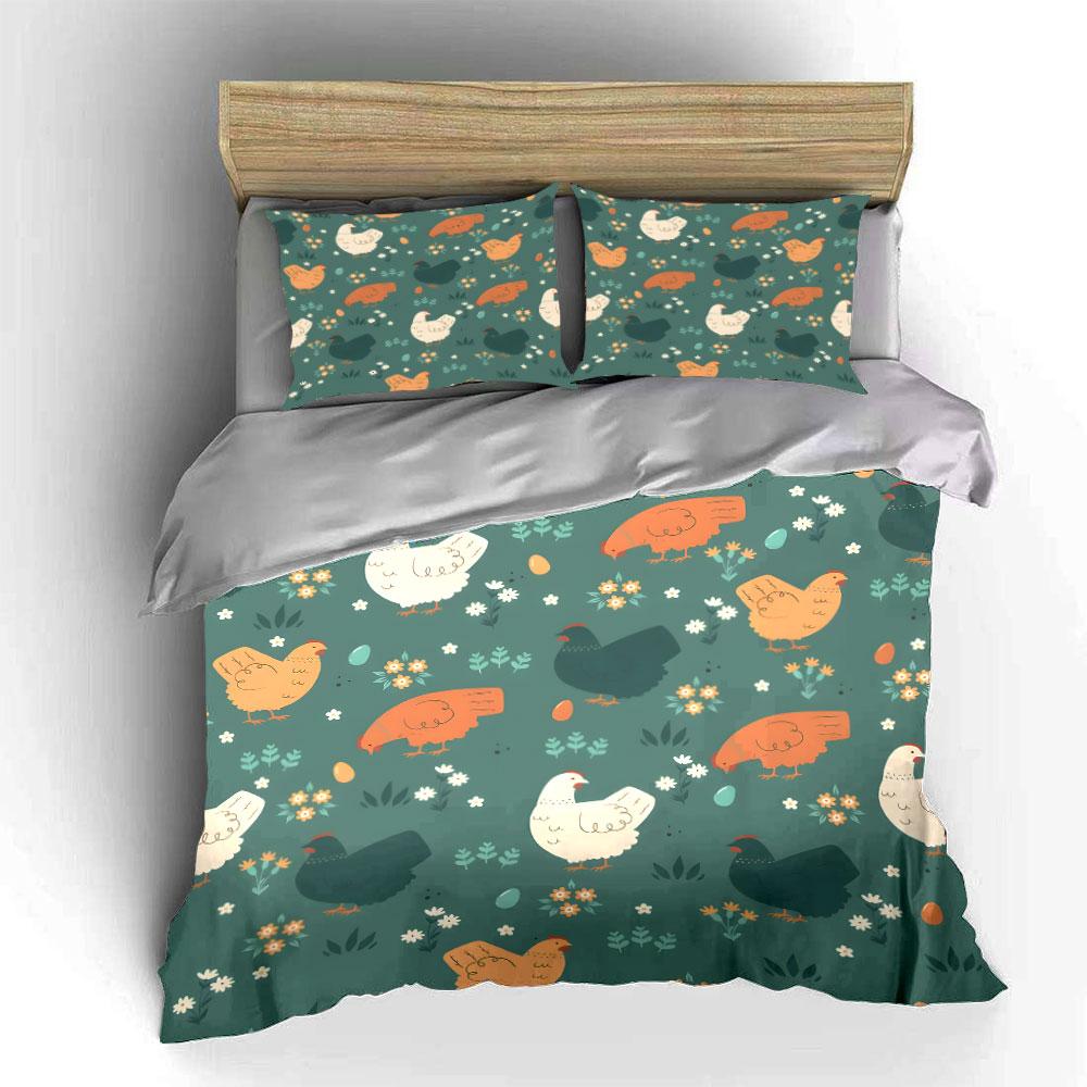 Farmyard Chicken Pattern Bedding Duvet Cover Set (1*Duvet Cover 2*Pillowcases, Without Duvet Insert)