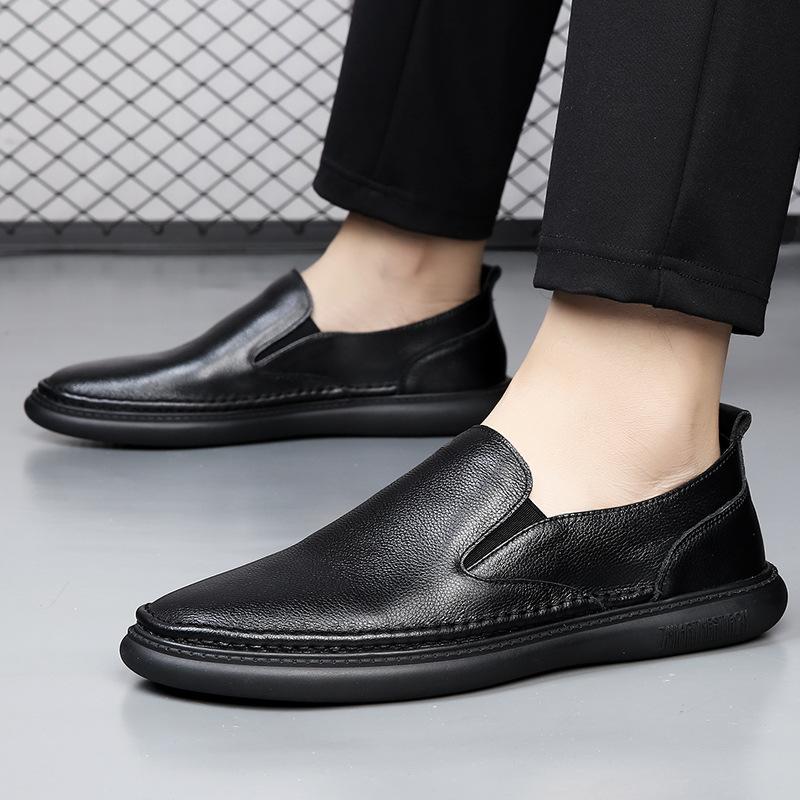 One-pedal Men's Shoes Spring Little White Shoes Leather Versatile Breathable Men's Doudou Shoes Casual Soft Leather White Lazy Shoes