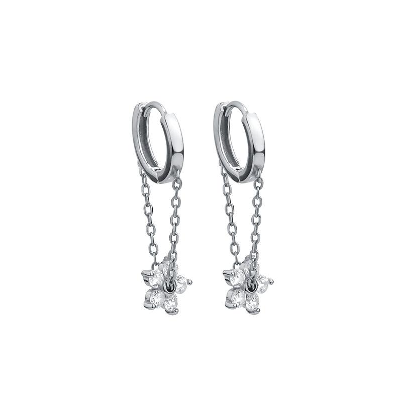 925 Sterling Silver Flower Chain Drop Earrings Hoop for Women Teens Girls Huggie Hoop Dangle Earrings Chain Jewelry Gifts