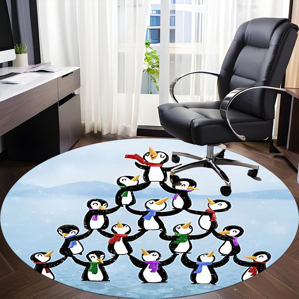 1pc Penguin Pyramid Office Round Area Rug, Indoor Mat Suitable ForOffice, Under Office Chairs Bedroom Living Room Home Decor, Room Deco, D096