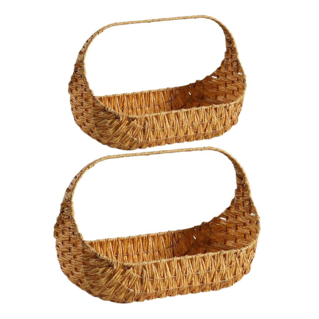 Woven Picnic Basket Organizer Flowers Fruit Serving Imitation Rattan Storage Basket with Handle for Garden Easter Eggs Pantry