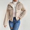 Autumn Winter Turn Collar Loose Casual Single Breasted Jacket Women Double-faced Fleece Outwear Coat Top