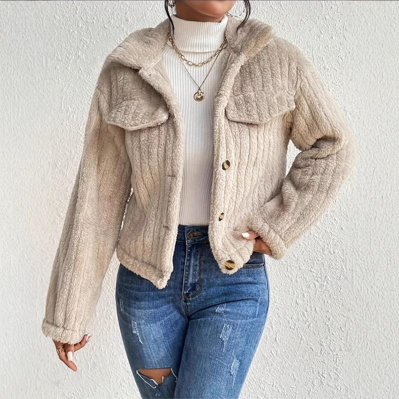 Autumn Winter Turn Collar Loose Casual Single Breasted Jacket Women Double-faced Fleece Outwear Coat Top