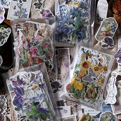 200pcs Vintage Floral & Butterfly Stickers Set Mixed Color, Scrapbooking Embellishments for DIY Crafts, Journaling, Collage Albums