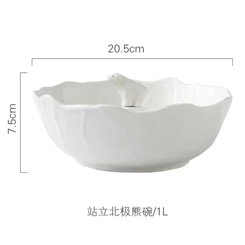 Ceramic Large Noodle Soup Bowl Personality Cartoon Polar Bear Fruit Salad Breakfast Bowl Home Creative Spiral River Noodle Bowl