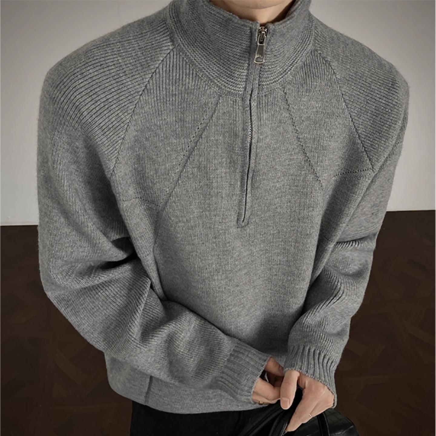 Men s Korean Style Half-Zip Sweater - Trendy Luxury Knitwear for Autumn/Winter XL