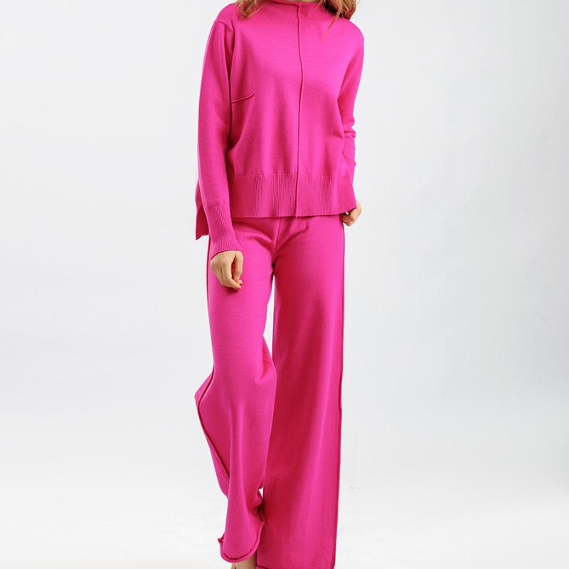 كنزة محبوكة طقمين ملابس نسائية خريف وشتاء جديد فضفاضة كاجوال بنطال واسع الساق شبكة حمراء مزاج ملابس ضيقة تناسب الكل