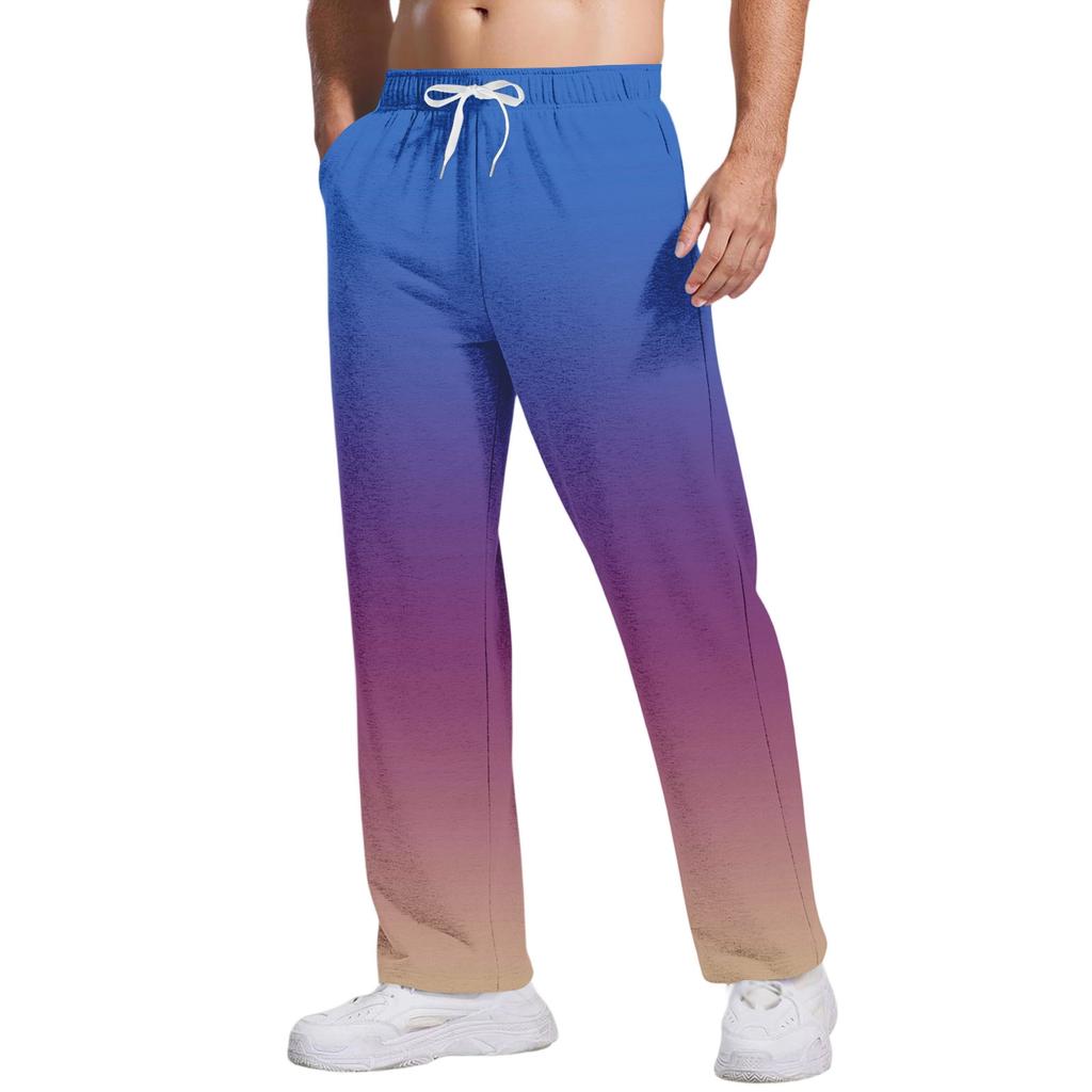 Men's Tie, Gradient Casual Pants With Pockets | Loose Straight Leg, Elastic Waist With Drawstring For Daily & Casual Wear