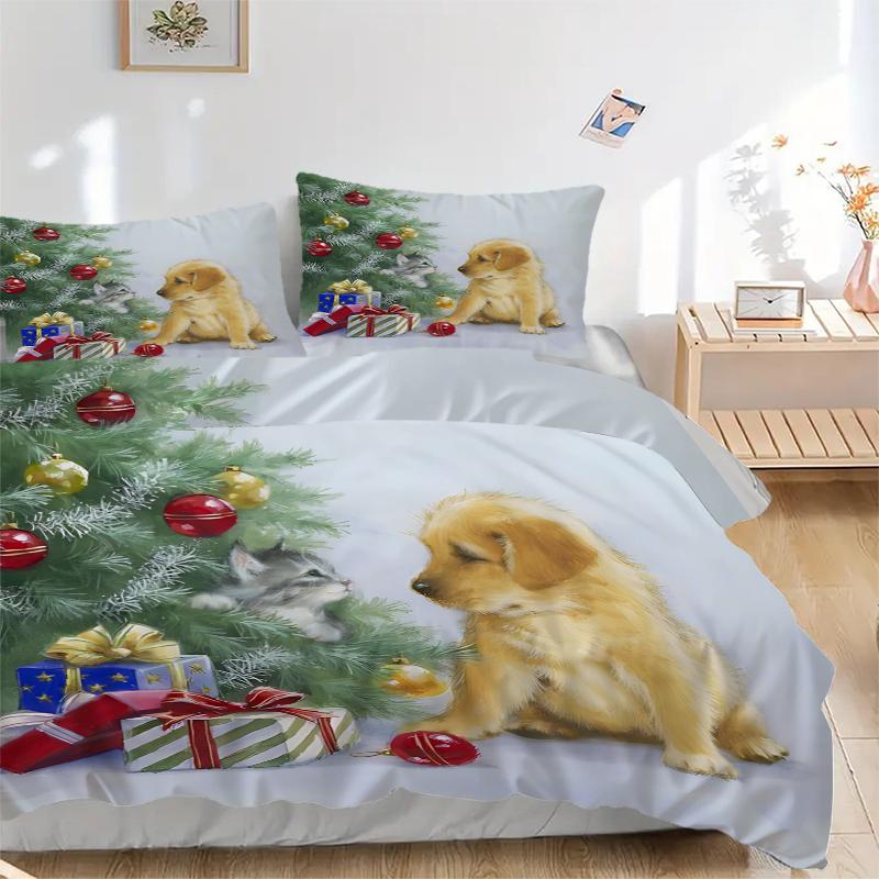 3Pcs Christmas Puppies Presents Bedding Sets For All Sizes New 3D Printed Bed Cover Comforter Duvet Cover Pillowcase Bedroom Decoration