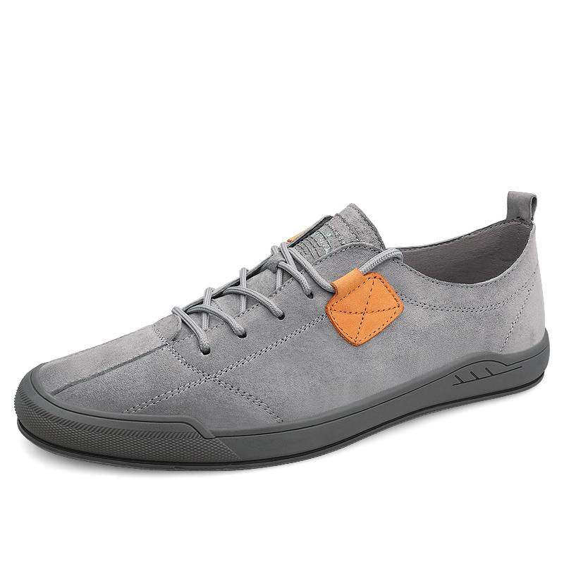 Fashion New Soft-Soled Mens Vulcanized Shoes Suede Leather Men Sneakers Fashion Lace-up Solid Shoes Rubber Flats Spring Man Casual Shoes