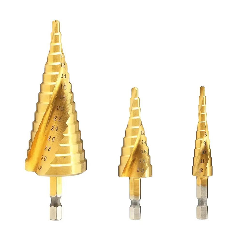 1/4" Hex Shank Step Drill Bit 4-12mm/4-20mm/4-32mm Cone Titanium Coated Metal Hole Cutter HSS High Speed Steel Quick Change