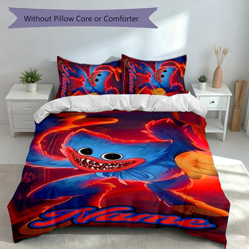 3pcs Custom Name Poppy Playtime Bedding Set,Includes 1 Duvet Cover and 2 Pillowcases,All-season Bedroom Decor