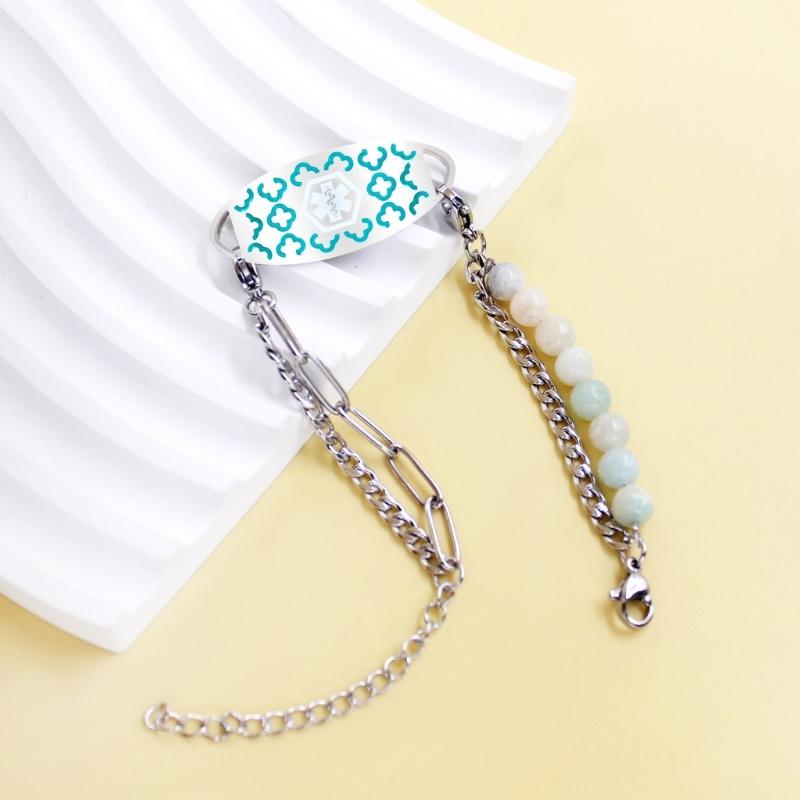 Verstellbares Medicals Alert ID-Armband mit gravierbarem Anhänger, Edelstahl, doppellagiges Armband, Handgelenkschmuck