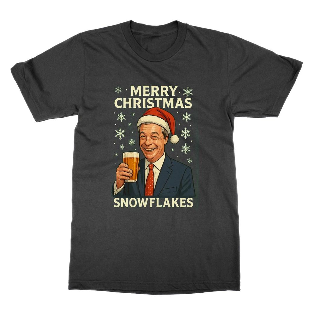 Nigel Farage Merry Christmas Snowflakes T-Shirt Funny Reform Top