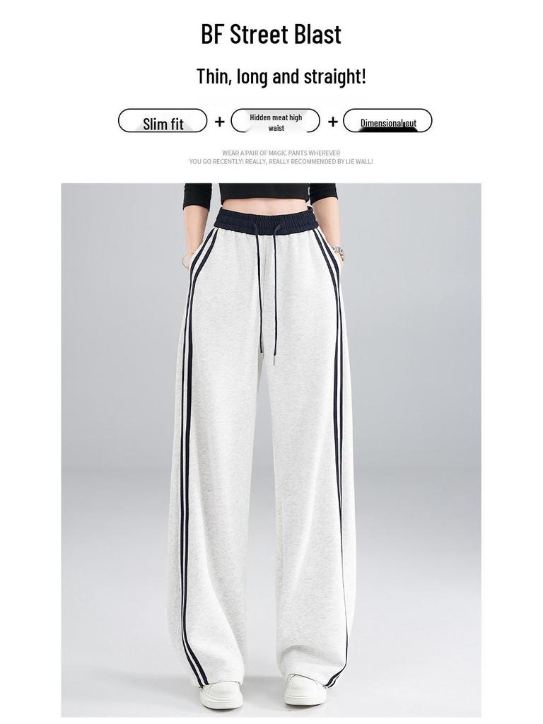 Women's Street-Style High-Waisted Wide-Leg Pants - 2026 Spring College Style, Age-Reducing, Drape, Straight-Leg Sweatpants