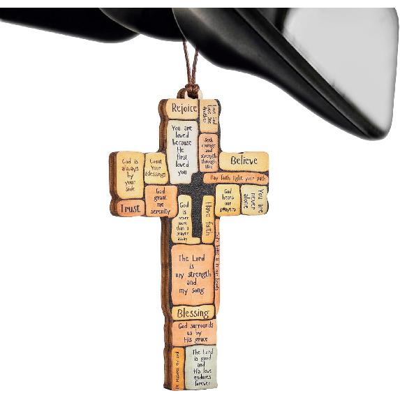 Cross for Car Mirror Hanging Christian Gifts for Men, Women, Bible Study - Scan Phone for Daily Bible Verse Car Rearview Decor Accessories, Jesus