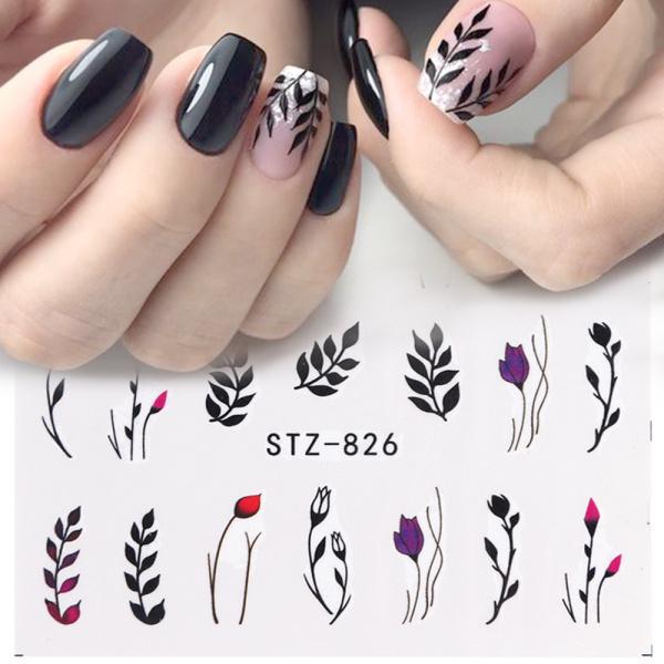 Water Nail Decal and Sticker Flower Leaf Tree Green Simple Summer Slider for Manicure Nail Art Watermark Tips