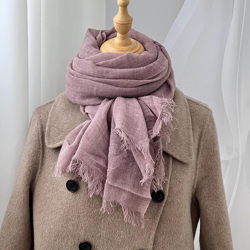 

Осенне-зимний шарф женский вязаный шарф новый повседневный универсальный однотонный дышащий с необработанным краем теплый шарф шаль шелковый шарф