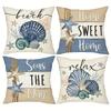 4 Pack Beach Theme Pillowcases 45x45cm Seashell Starfish Rope Quotes Cushion Covers Relax Home Sweet Home Decor
