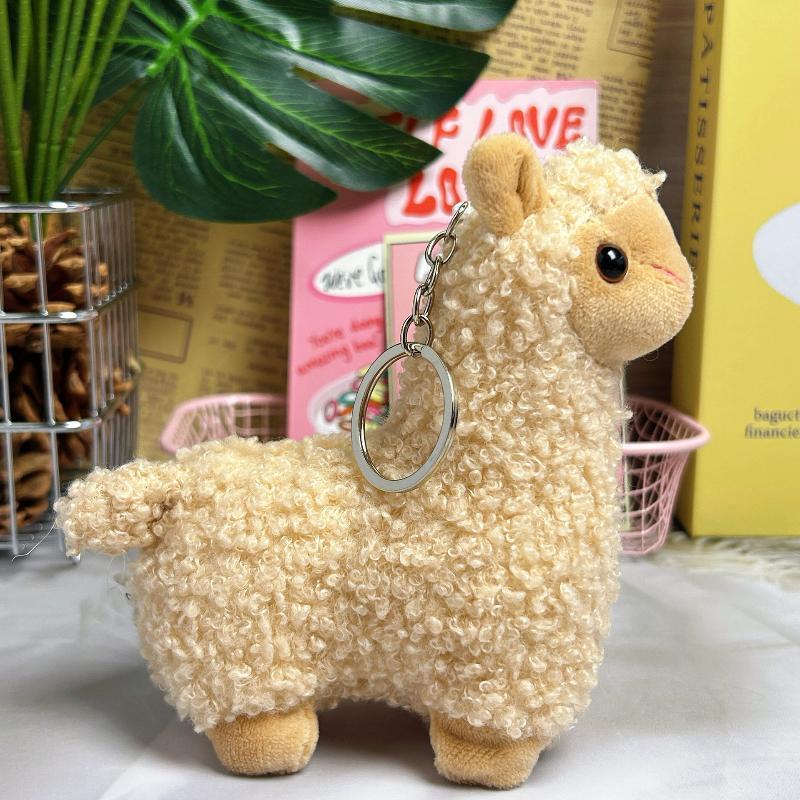 Soft Fluffy Alpaca Keychain Handmade Stuffed Animal Pendant 1Pcs Cute Plush Key Charm for Backpack Luggage Kids Gift E