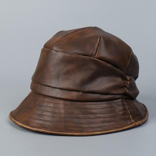 1x Lady Faux Leather Oversized Newsboy Beret Cap Retro Casual Painter Beret Hat