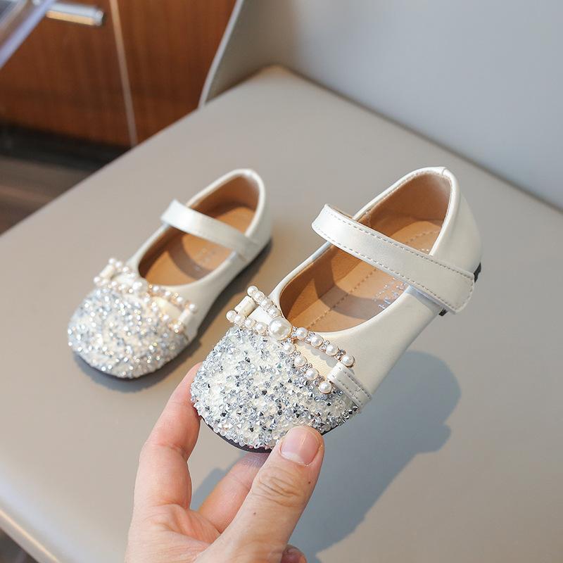Bow pearl soft sole Korean version of crystal shoes rhinestone small fragrant single shoes 2025 spring and autumn new girls princess shoes