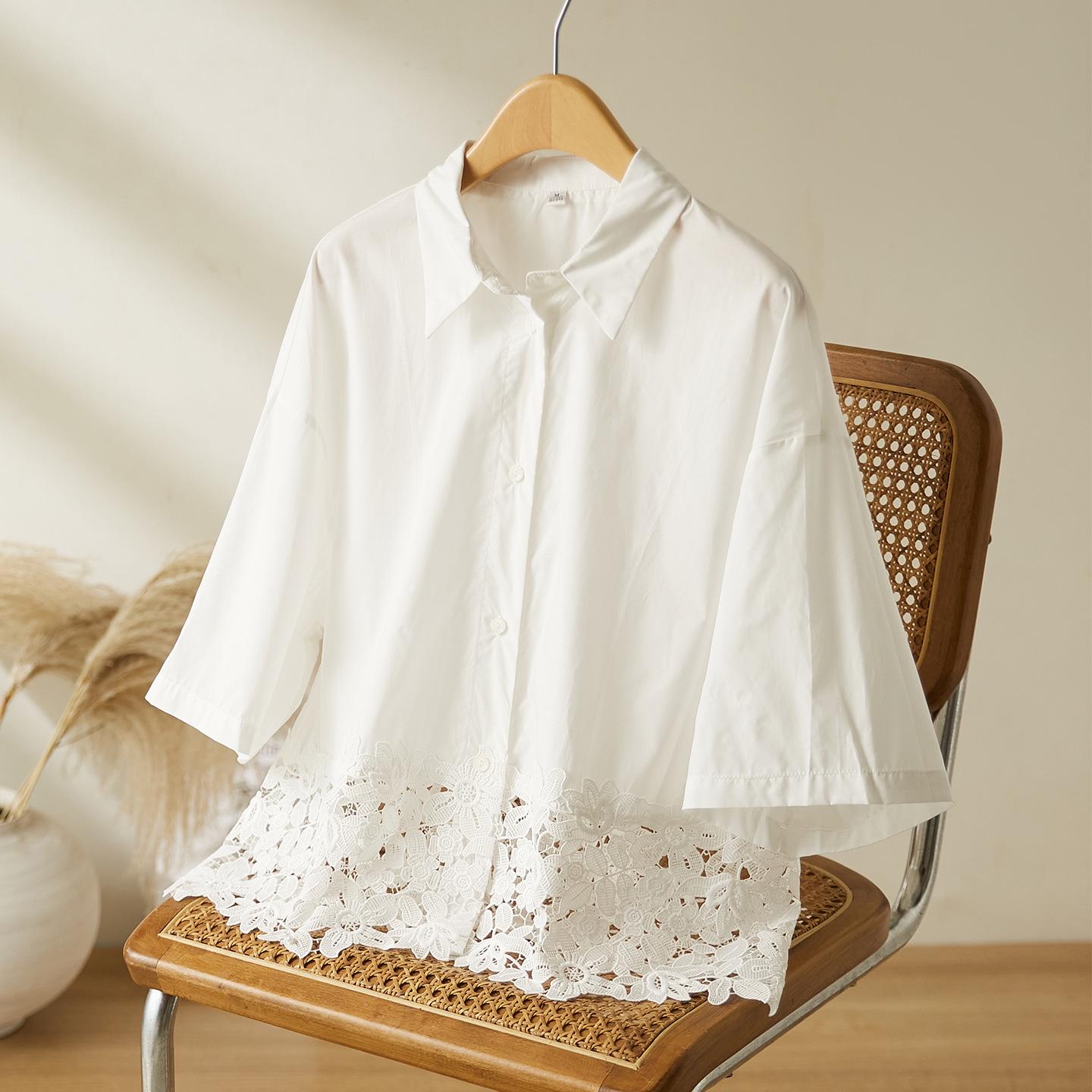 

Женская летняя блузка из тенсела: Уникальный подол, Вышивка, Дизайн с коротким рукавом Medium белый