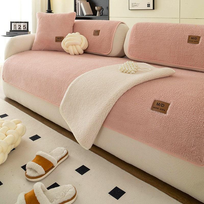 Lamb Plush Sofa Cushion for Autumn and Winter Thick Warm Solid Cushion for Living Room Anti Slip Furniture Protection Slipcover
