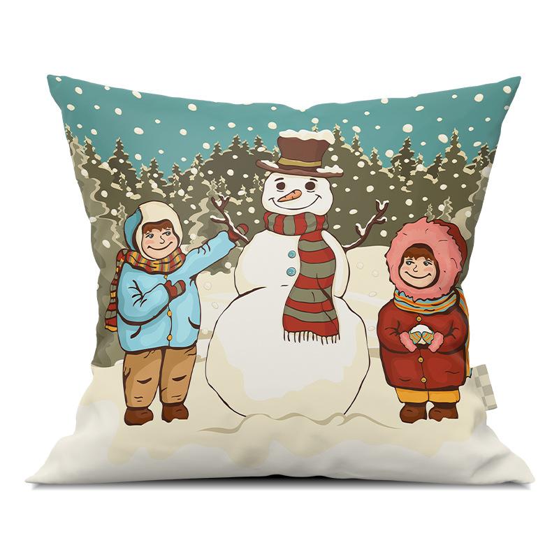 Merry Christmas Pillowcase Cartoon Printing Office Sofa Lumbar Pillow Cover for Home