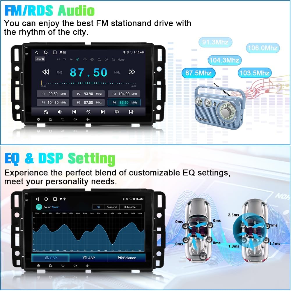 8' Touch Screen Car Stereo for Chevy Silverado GMC Sierra, Android 13 Radio with Wireless CarPlay, Android Auto, GPS, Bluetooth,