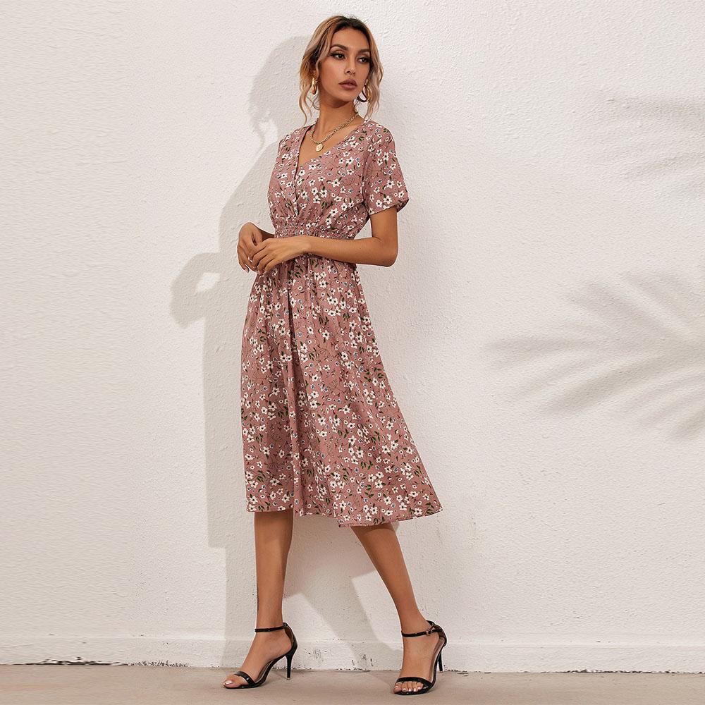 Women's Fashion Clothes A-Line Casual Summer Dress Wide Ladies Floral Print Beach Dress for Women