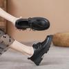 Women's Black Matte Lace-Up Shoes with Thick Soles, Height-Enhancing, British Style, New for Spring and Autumn 2024.