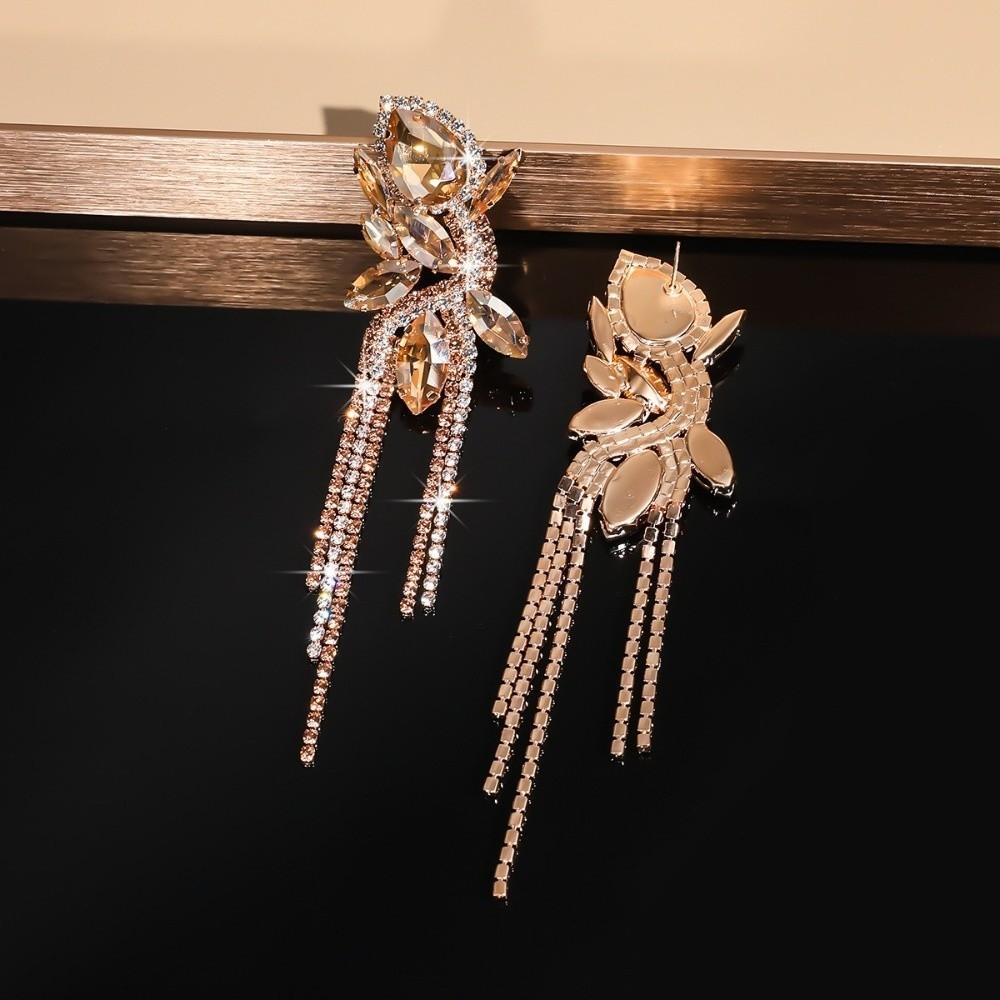 Rose Pink Crystal Earrings Black Water Drop Earrings Jewelry Long Tassel Earring  Weddings