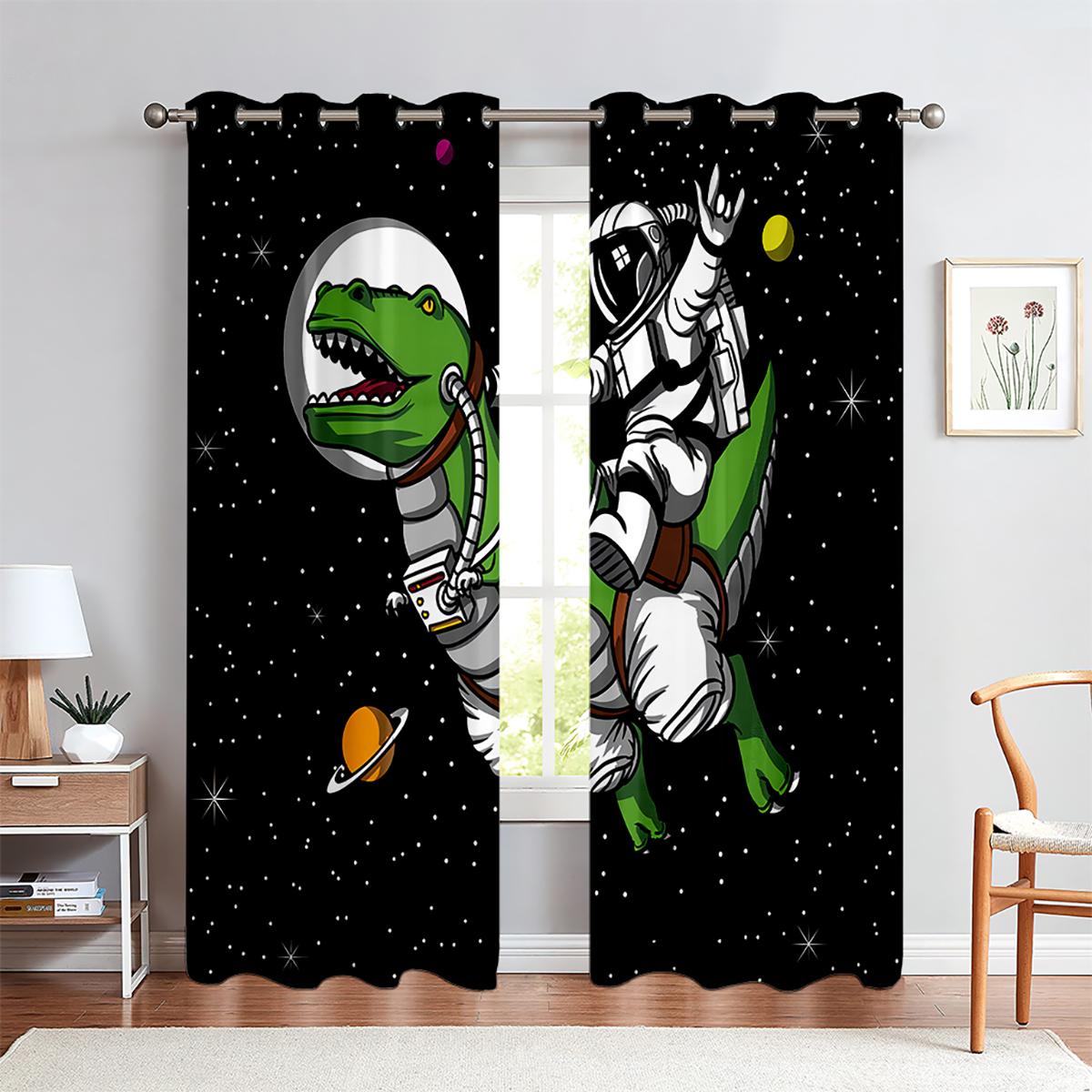 

Spaceman Starry Sky Rocket Window Drapes For Children, Bedroom Space, Study Window, Ornamental, Boys, Girls, Children Loved, 2 Panels W50X130H(CM)X2PCS&Grommet Top
