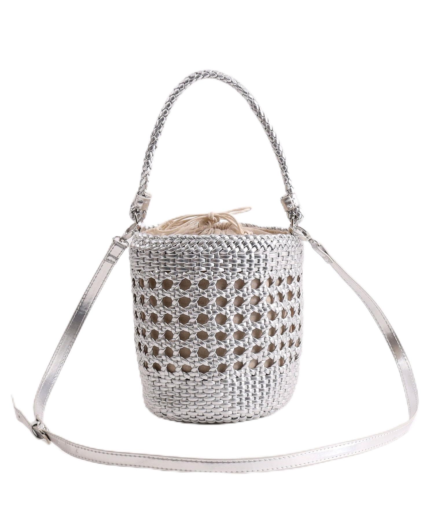 

Faux Leather Mesh Silver [Cuko] Handbag, Bucket-Shaped 2-Way Bag, Women s, (906)