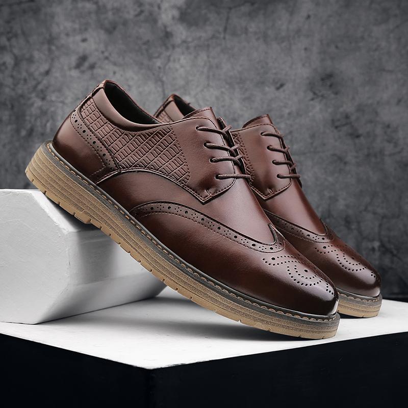 2024 Spring New Leather Casual Shoes for Men British Style Lace-up Oxford Shoes Men Classic Thick Soled Business Dress Men Shoes