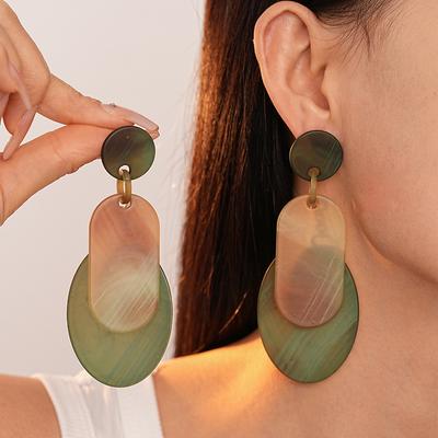 Retro Green Acrylic Earrings Dangle for Women Geometric Oval Round Drop Earring Party Jewelry Accessories