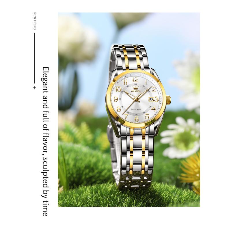 OLEVS Zegarki damskie Wodoodporny Zegarek damski ze stali nierdzewnej Luksusowa świecąca tarcza Kalendarz Oryginalny zegarek kwarcowy