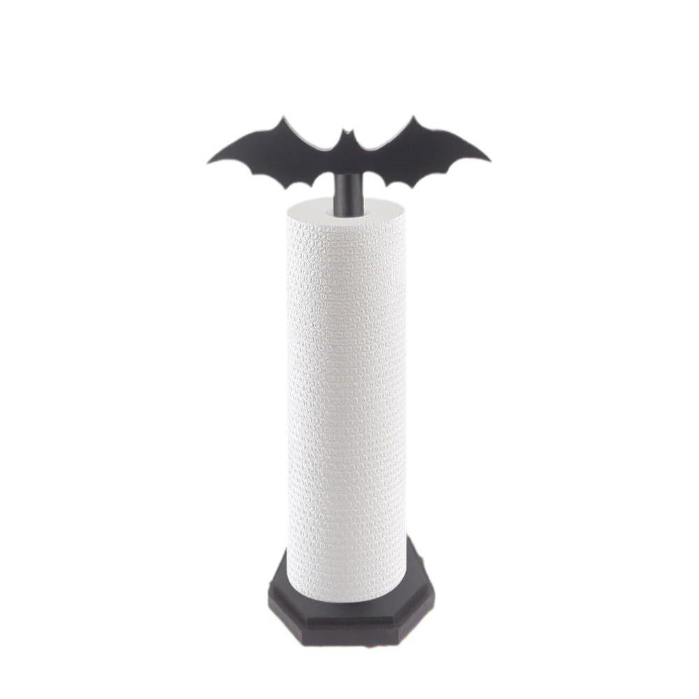 

Halloween Bat Paper Towel Holder Handmade Non Perforated Vertical Tissue Holder Detachable Topper Wooden Gothic Home Decor
