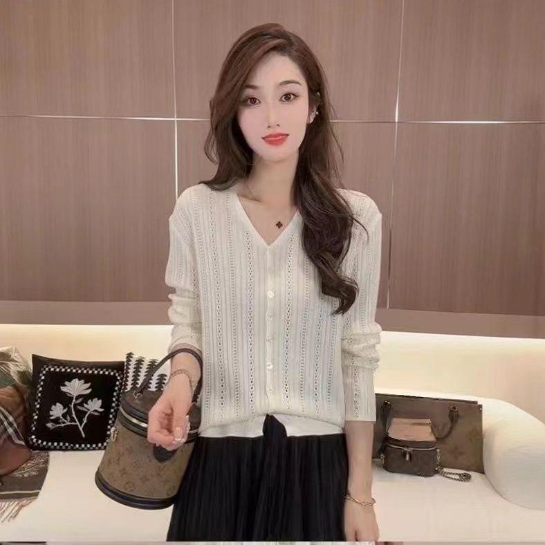 

Осенний ажурный кардиган свободного кроя с воротником на завязках для женщин 2XL синий