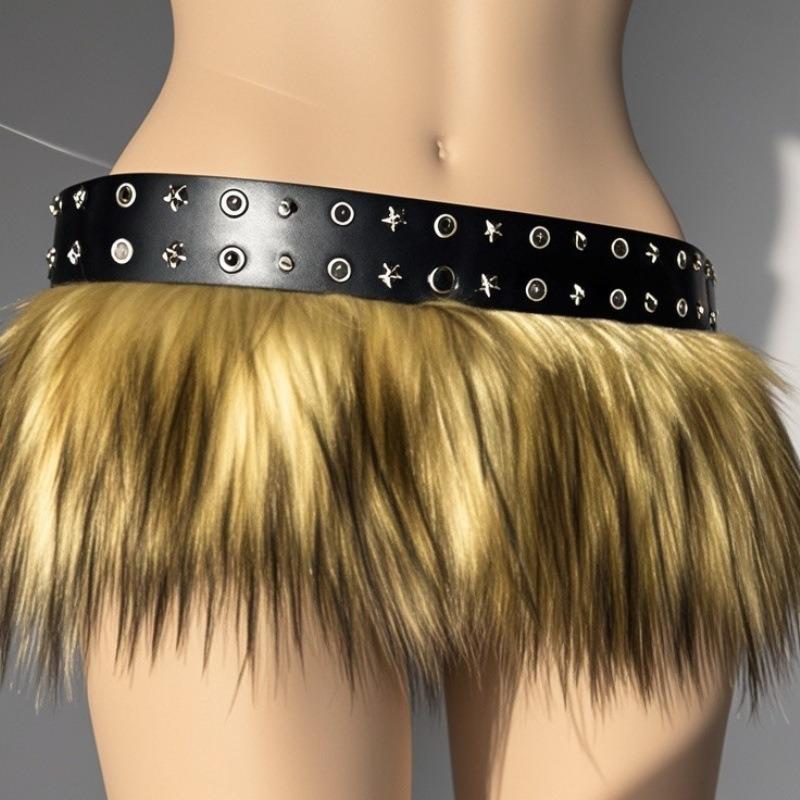 Street Corn-eye Metal Buckle, Furry Patchwork, Niche Belt, Spicy Girl Style, Individual Cinched Waist, Slimming, Versatile Belt