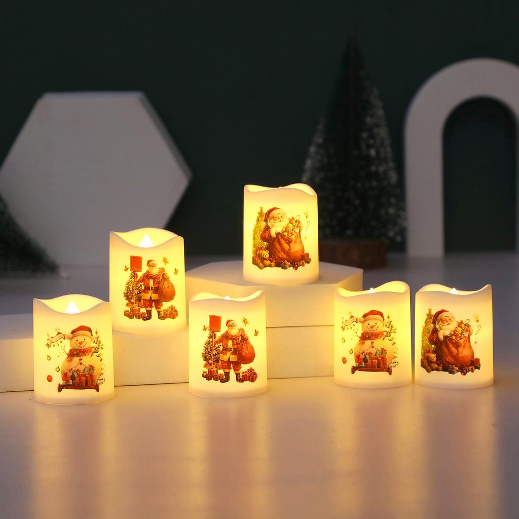 6PCS Christmas Santa series LED Electronic Candle Light Battery Powered Flameless Candles Home Decor Lamp Party Ornaments Props
