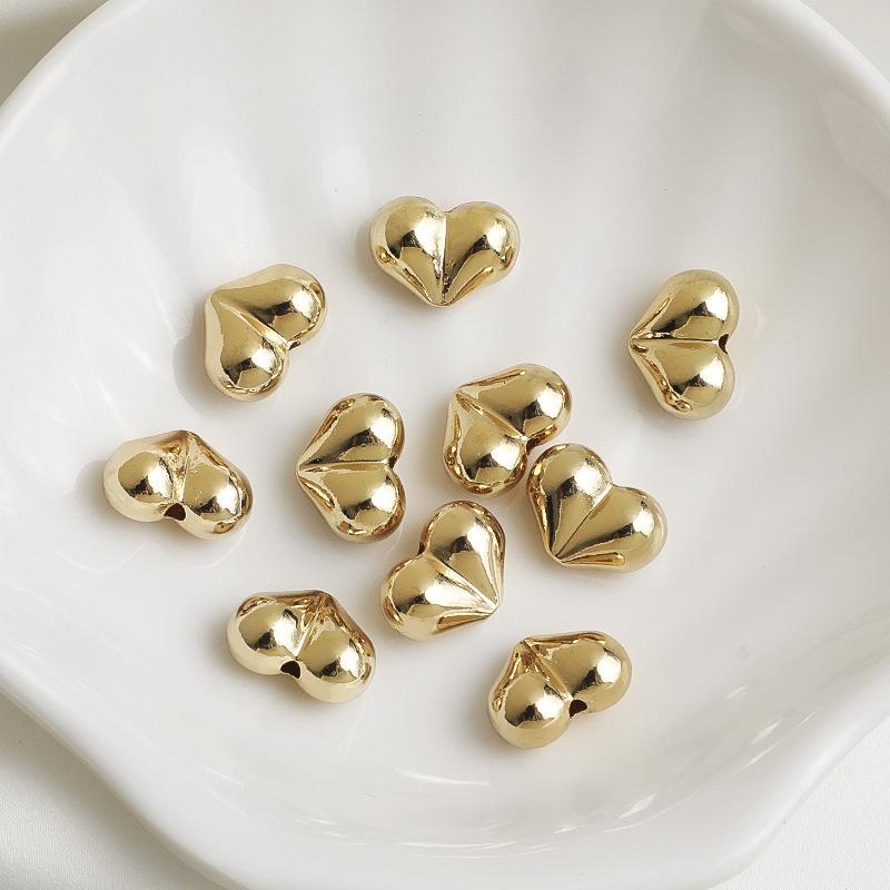 14K Gold Filled Heart Peach Bead Spacers, Frosted Heart Crystal Bracelet DIY Jewelry Accessories