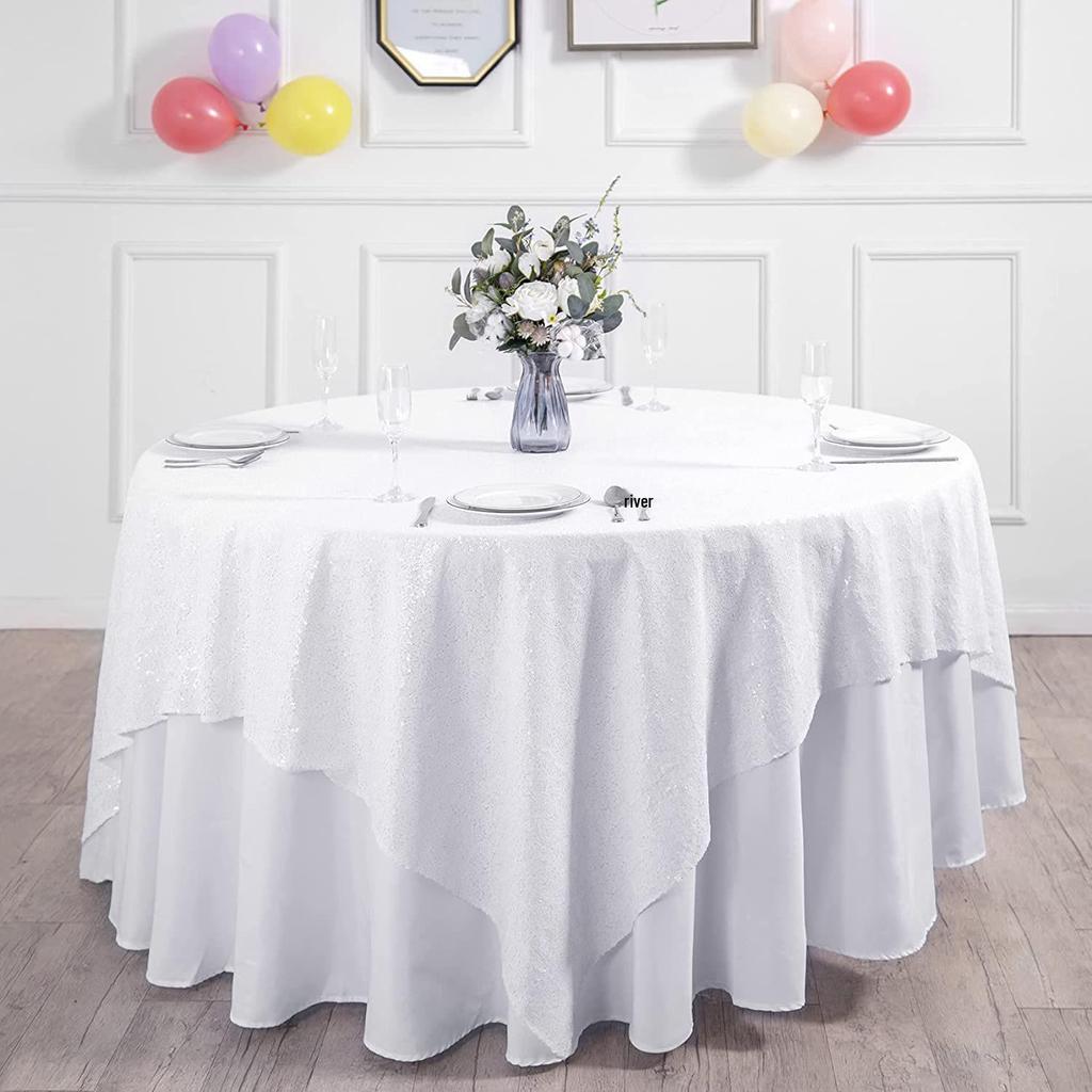 Nordic Style Round Solid Color Sequin Tablecloth for Weddings and Hotel Banquets