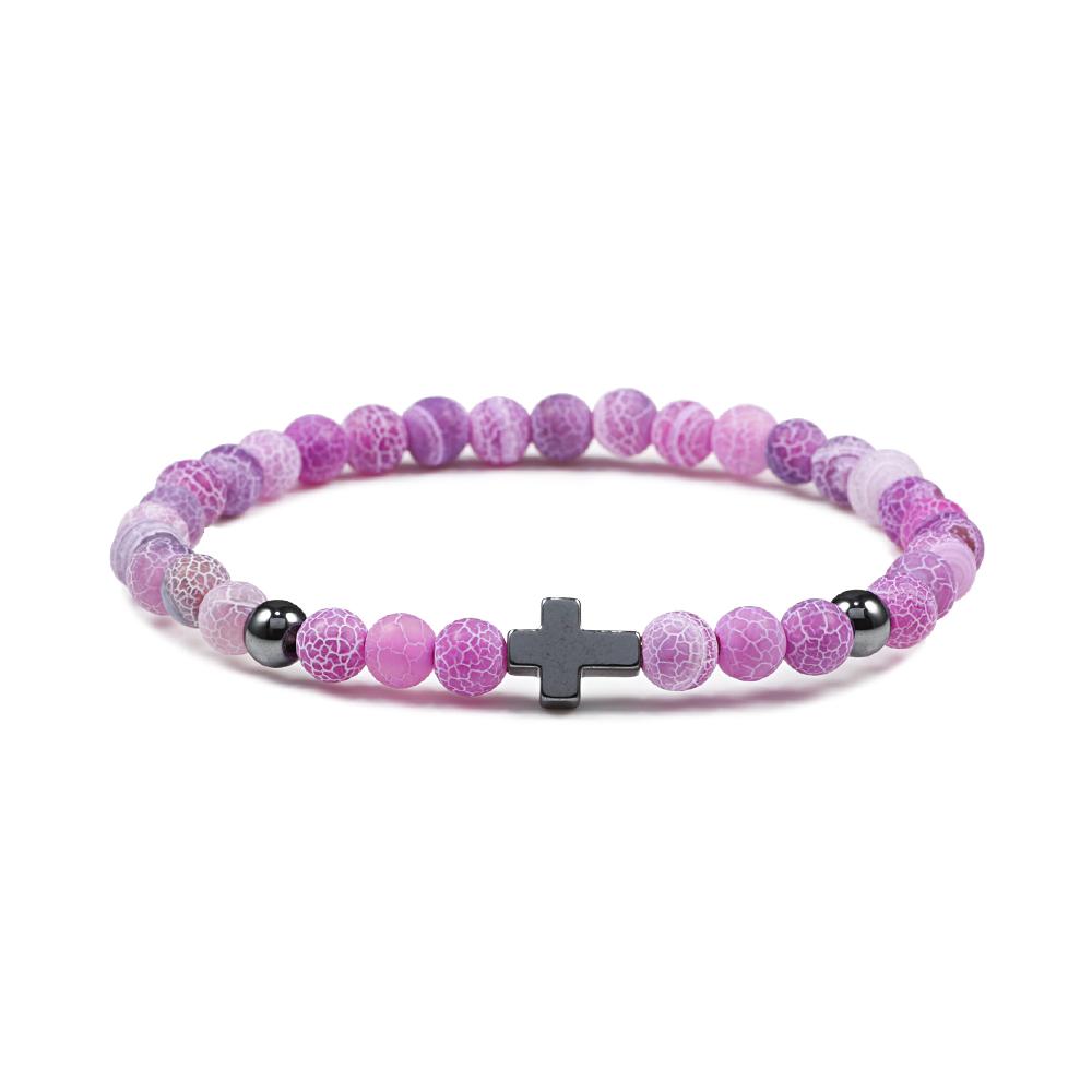 Prayer Men Women Bracelet Hematite Cross 6MM Natural Stone Tiger Eyes Bead Strand Bracelets Bangle Jesus Yoga Homme Jewelry Gift