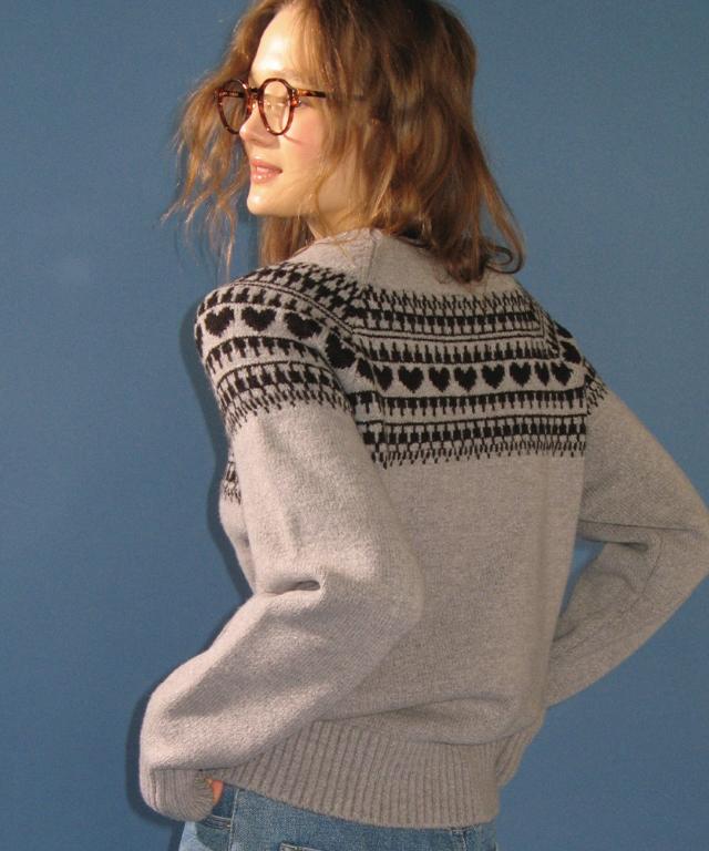 RONRON Heart Nordic Pullover Wool Knit Gray