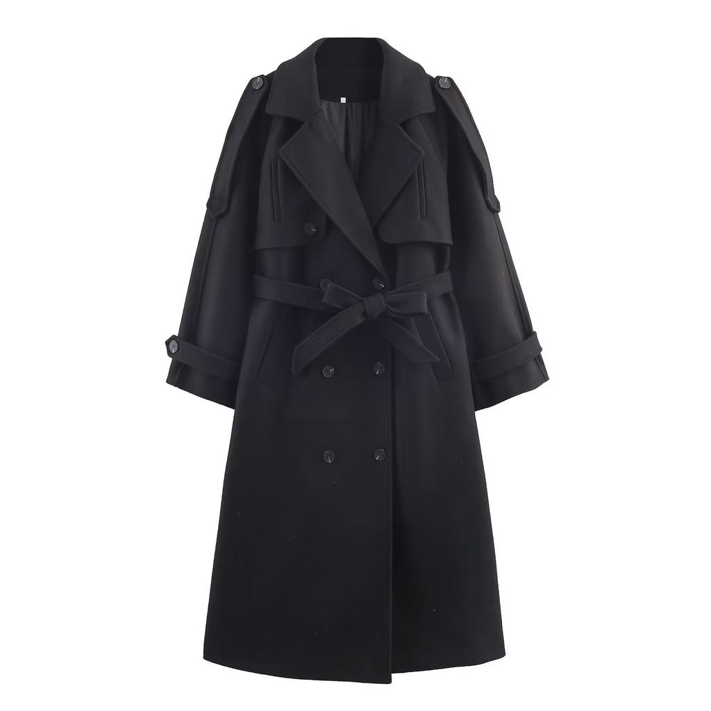 European and American style, new women's clothing, fashionable, with belt loop belt double placket coat 1255892