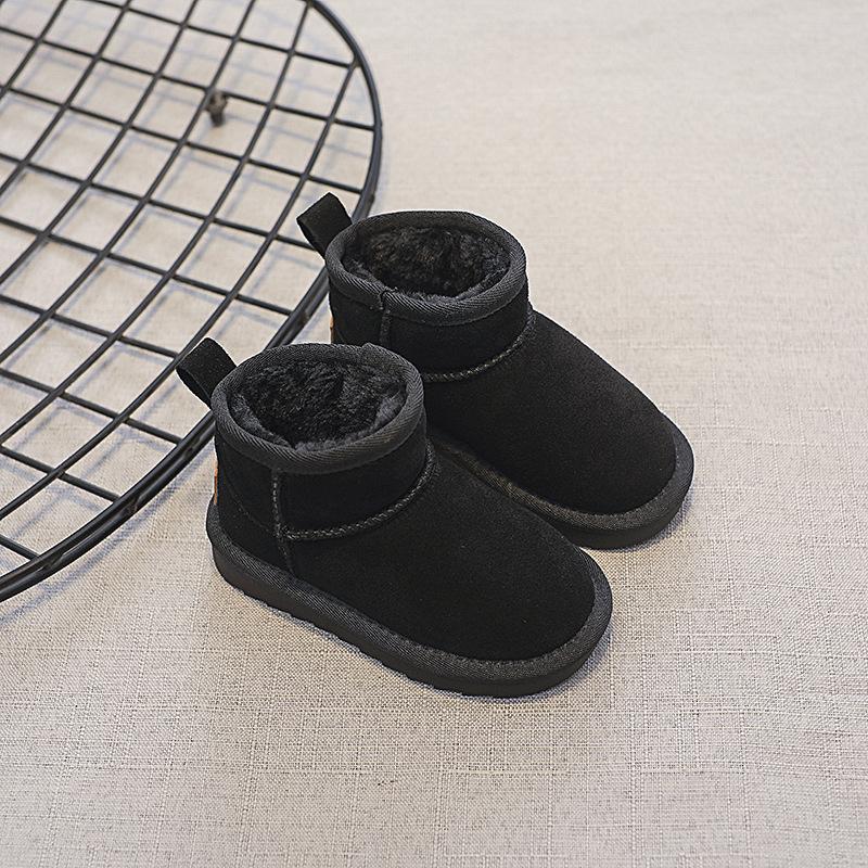 Children Cow Leather Snow Boots Baby Genuine Leather Soft Short Boots Boys Girls Warm Winter Cotton Shoes